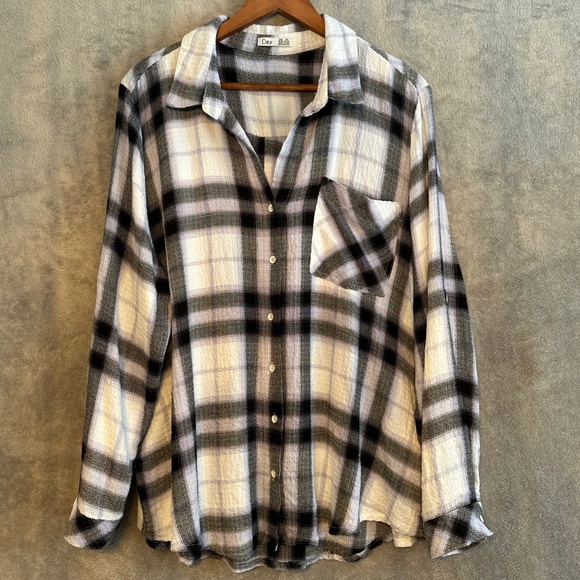 Dex Tops - DEX PLUS Size 2X Soft Plaid Button Down Shirt Purple Flannel Cabincore Grunge